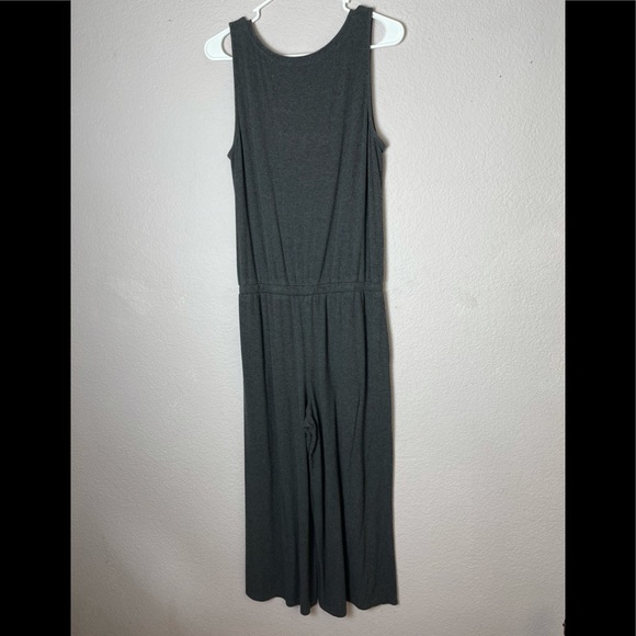 Daily Ritual Stretch Ribbed Drawstring Cropped washed out Gray Jumpsuit - Picture 3 of 8